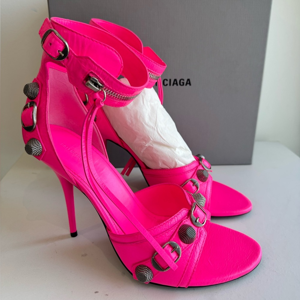 Balenciaga Hot Pink Studded Stiletto Sandals